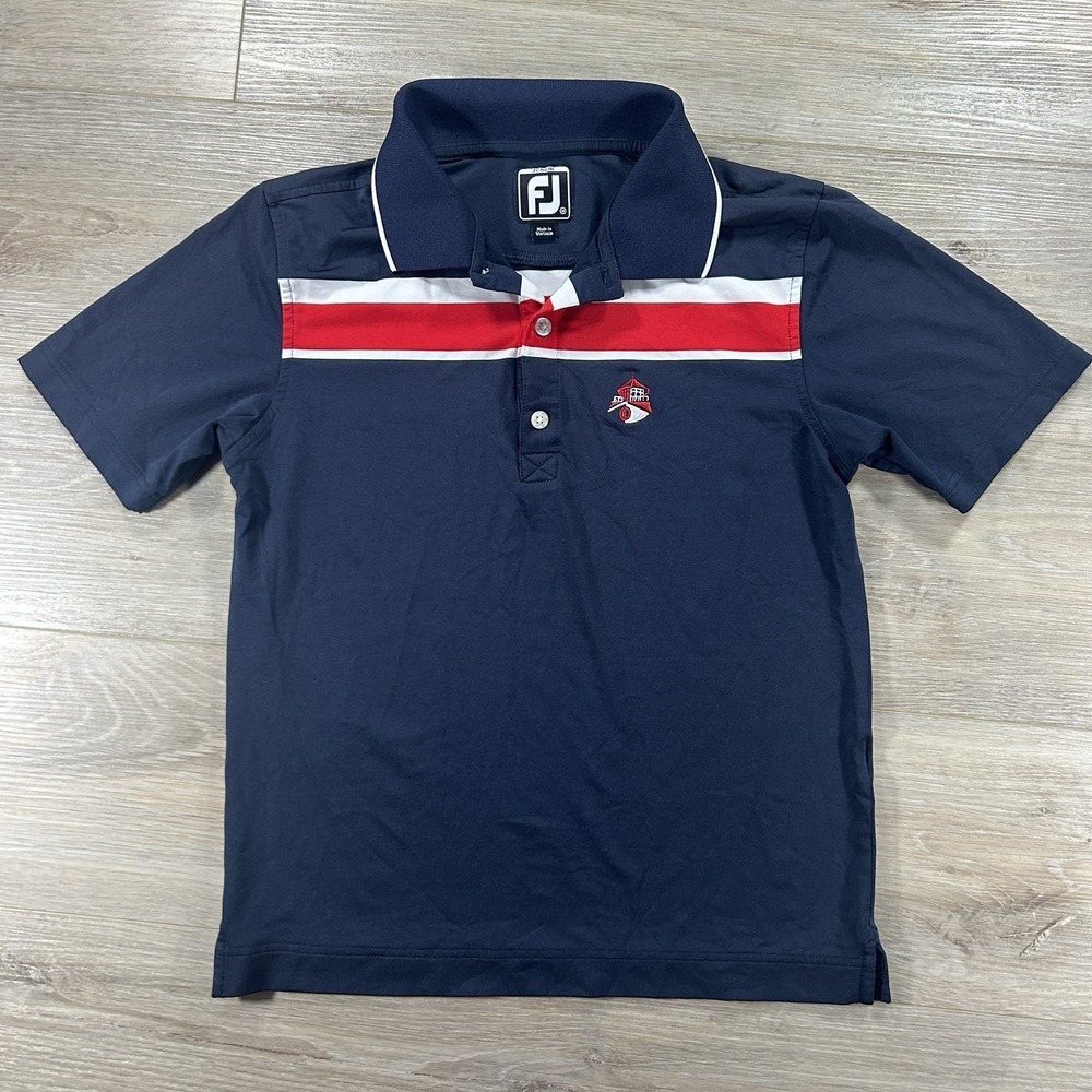 FOOTJOY Junior Youth Boys Medium Navy Polo Red And White Stripe Golf‎